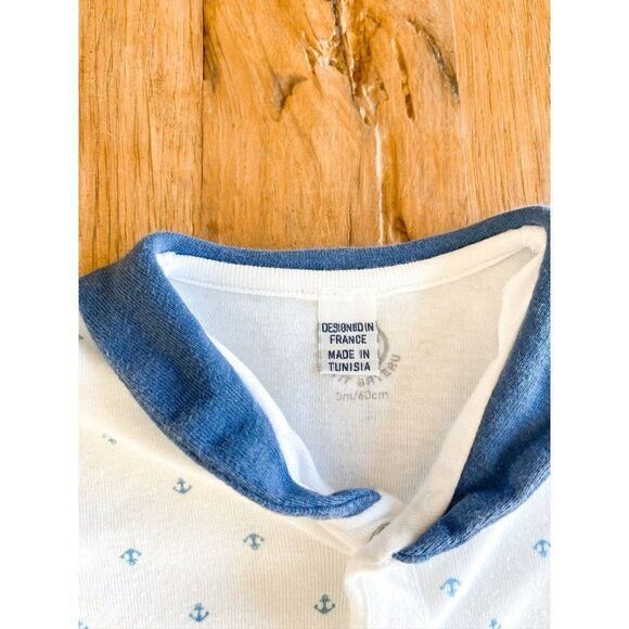 Petit Bateau Nautical Sailor Snap Footie Size 3M - Picture 3 of 5